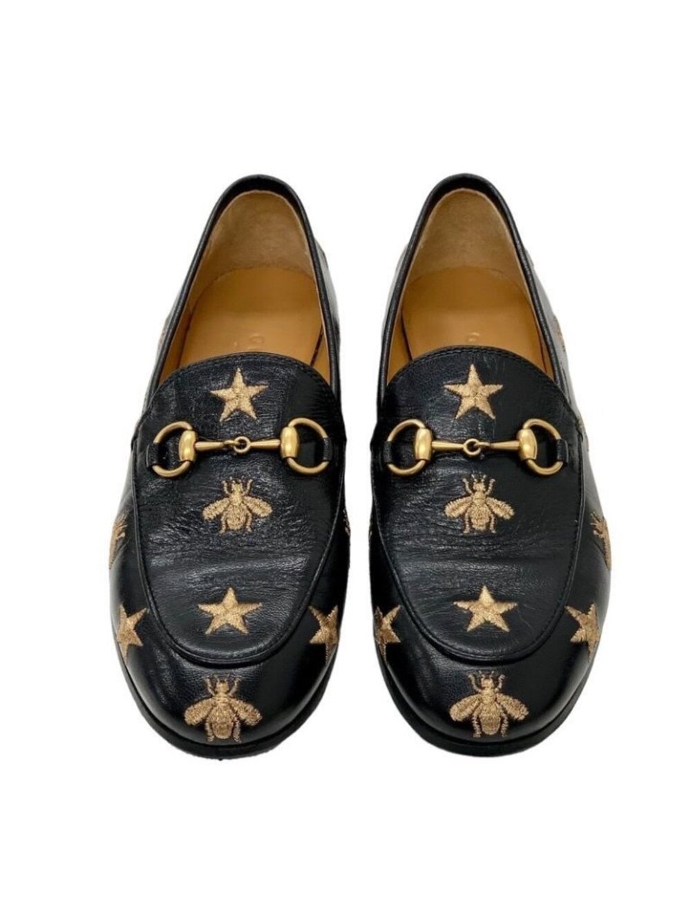 Gucci Loafers Leather Shoes Flat Horsebit Bee Star Embroidery - Picture 2 of 9